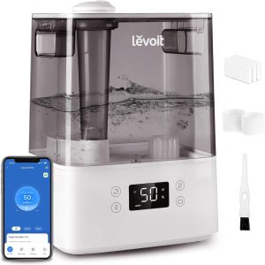 LEVOIT加湿器适用于卧室大房间家庭，（6L）适用于婴儿和植物的冷雾顶部填充精油扩散器，智能应用程序和语音控制，快速加湿和自动模式-安静…